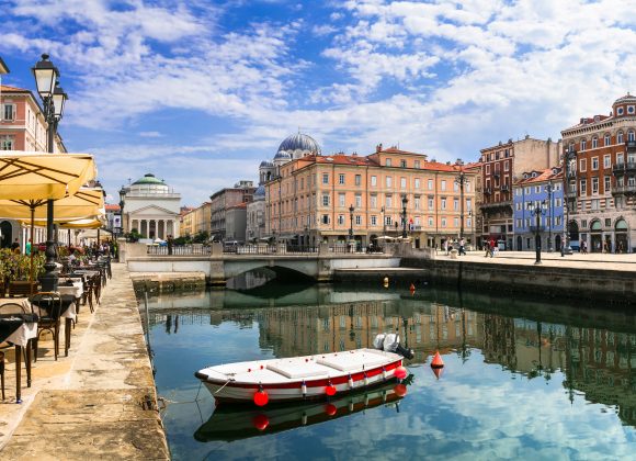 Landmarks and beautiful places (cities) of northern Italy - elegant Trieste with charming streets and canals