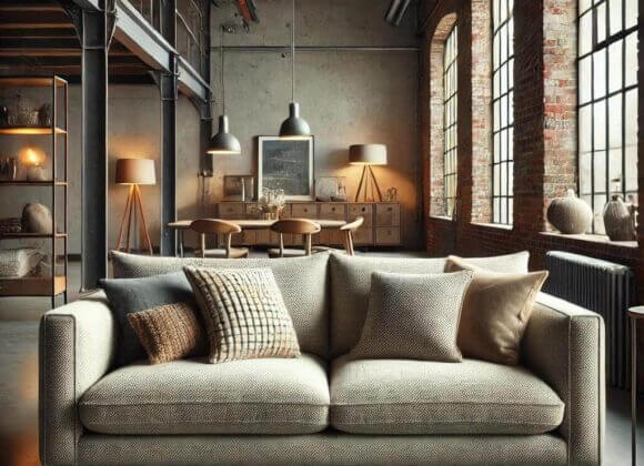 A_comfortable_fabric_sofa_in_an_industrial_chic_li