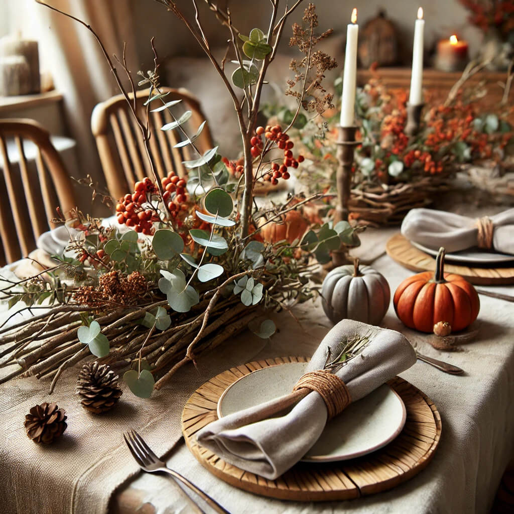 table decoration, fall decoration, table, chestnuts