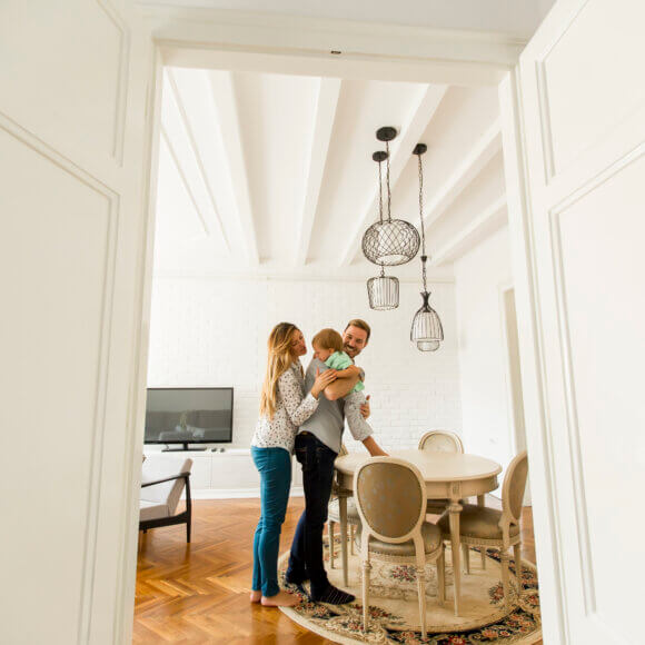 Happy family in thhe room