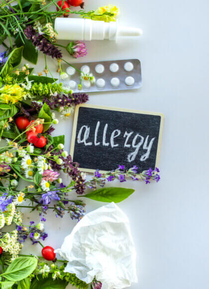 Various herbs and flowers and allergies. Selective focus.