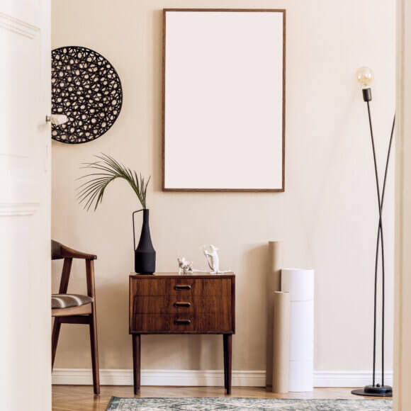 Scandinavian and design home interior of living room with mock u