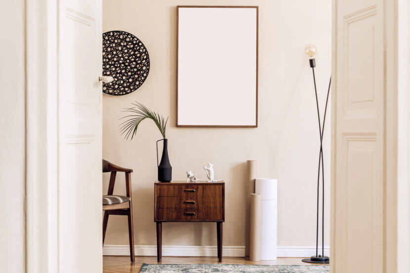 Scandinavian and design home interior of living room with mock u