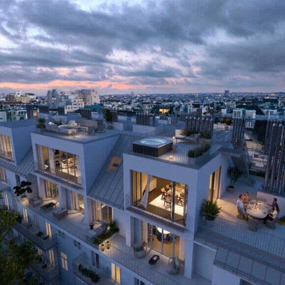 complexe résidentiel-Vienne-vue aérienne-terrasses sur le toit-luxe