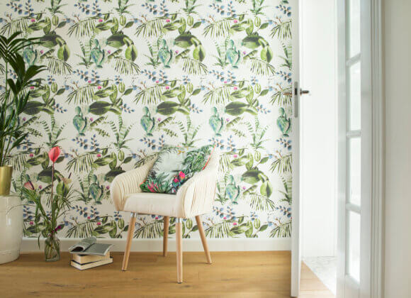 Creative composition of living room interior with active ornamen