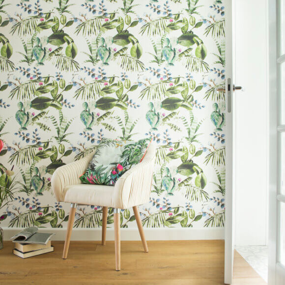 Creative composition of a living room interior featuring dynamic ornamentation