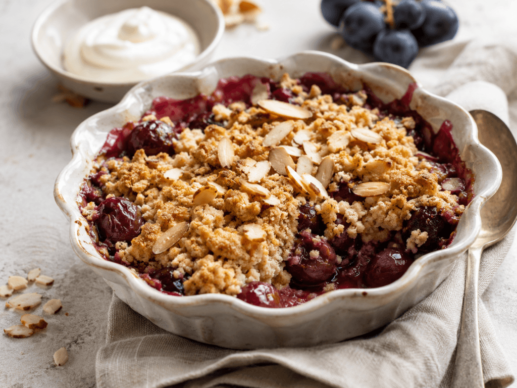 Trauben Rezepte zum Nachkochen, Trauben-Crumble mit Mandeln